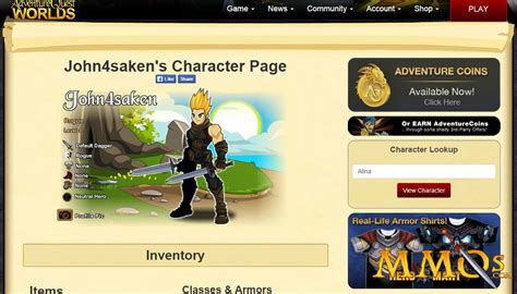 adventure quest worlds char page.